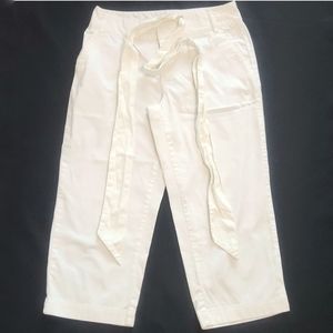 Pink Twill White Capris